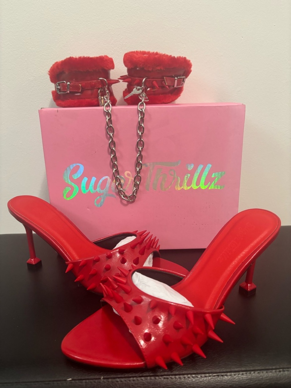NIB Dolls Kill / Sugar Thrillz Red Locked On You Peep Toe Heels